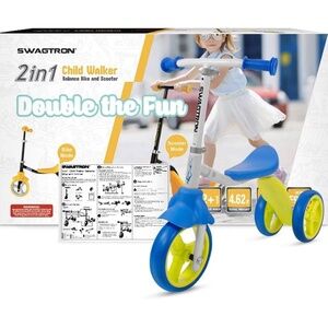 New In Box Swagtron K2 Three-Wheel Transforming Scooter & Balance Trike, 2-in-1